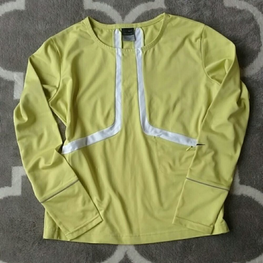 Nike Running Top Sphere Dry Yellow Green Long Sleeve, Size - Medium